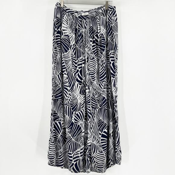Abercrombie & Fitch Blue White Printed High Waisted Open-Leg Wide Leg Pants M - Picture 1 of 4